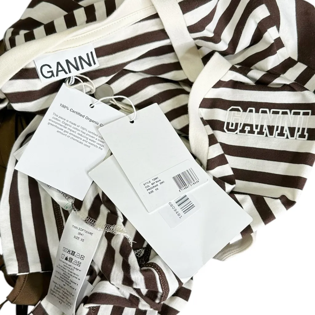 GANNI Striped Software V-Neck Shirt, Mole, XS - Image 13