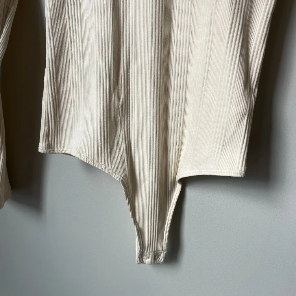 Aerie Cream Ribbed Bodysuit Women's Medium - Image 4