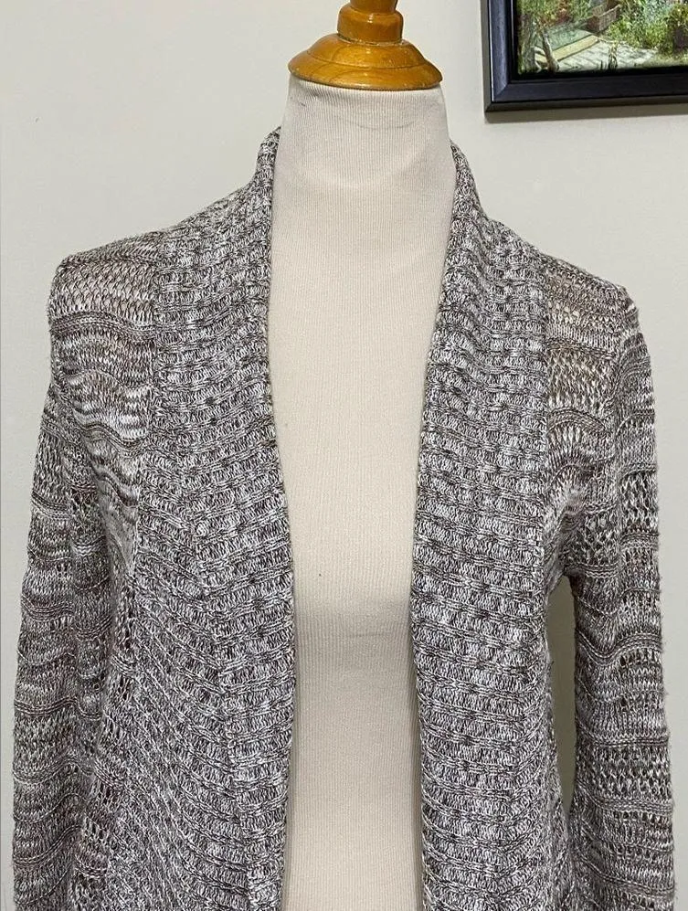 A Knitch Above Open Knit Cardigan Marled Brown Ivory Top Women’s Size M Size M - Image 2