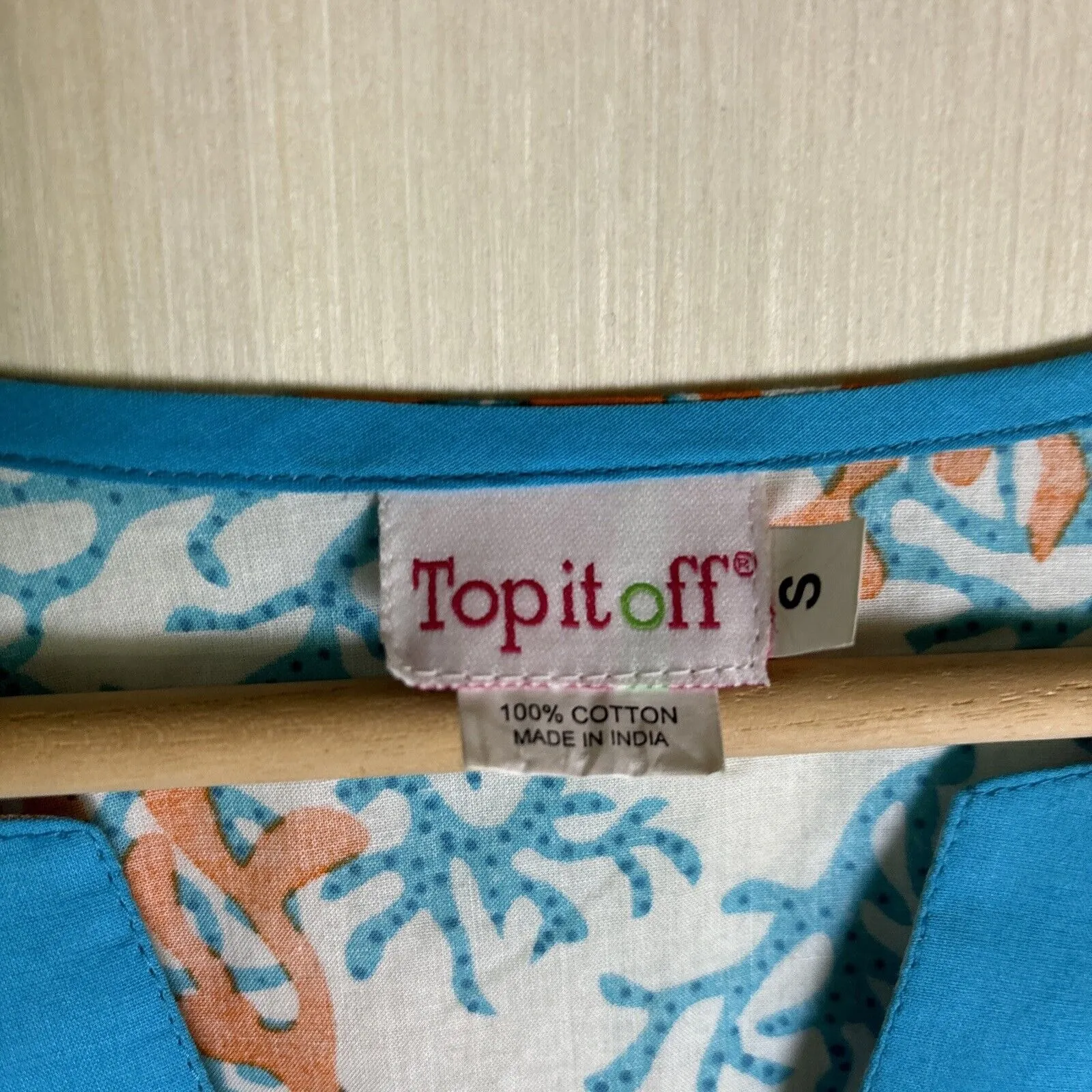 Top It Off Women's Tunic Shirt Sz S Coverup‎ Top Coral Reef Design Blue Orange - Image 6