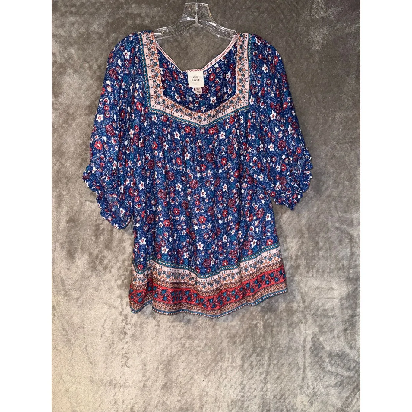 Knox rose Square Neck Half Sleeve Flowy Boho Floral Blouse XXL #767 - Image 2