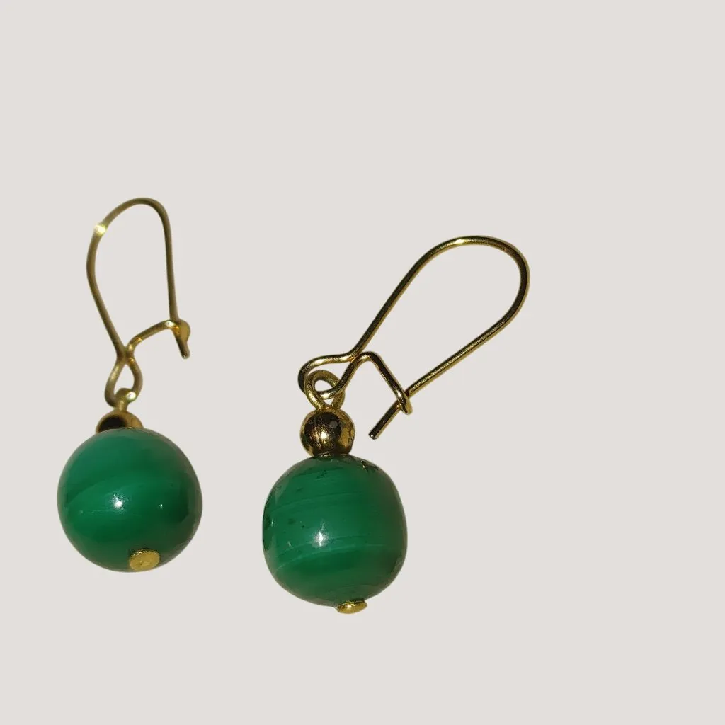 Green Malachite Natural Stone Bead Drop Earrings Gold - Image 5