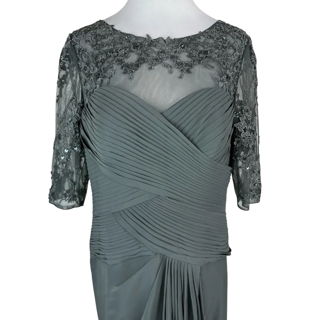 JJs House Gray Ruched Tiered V-Neck Mother of the Bride Gown - Image 2
