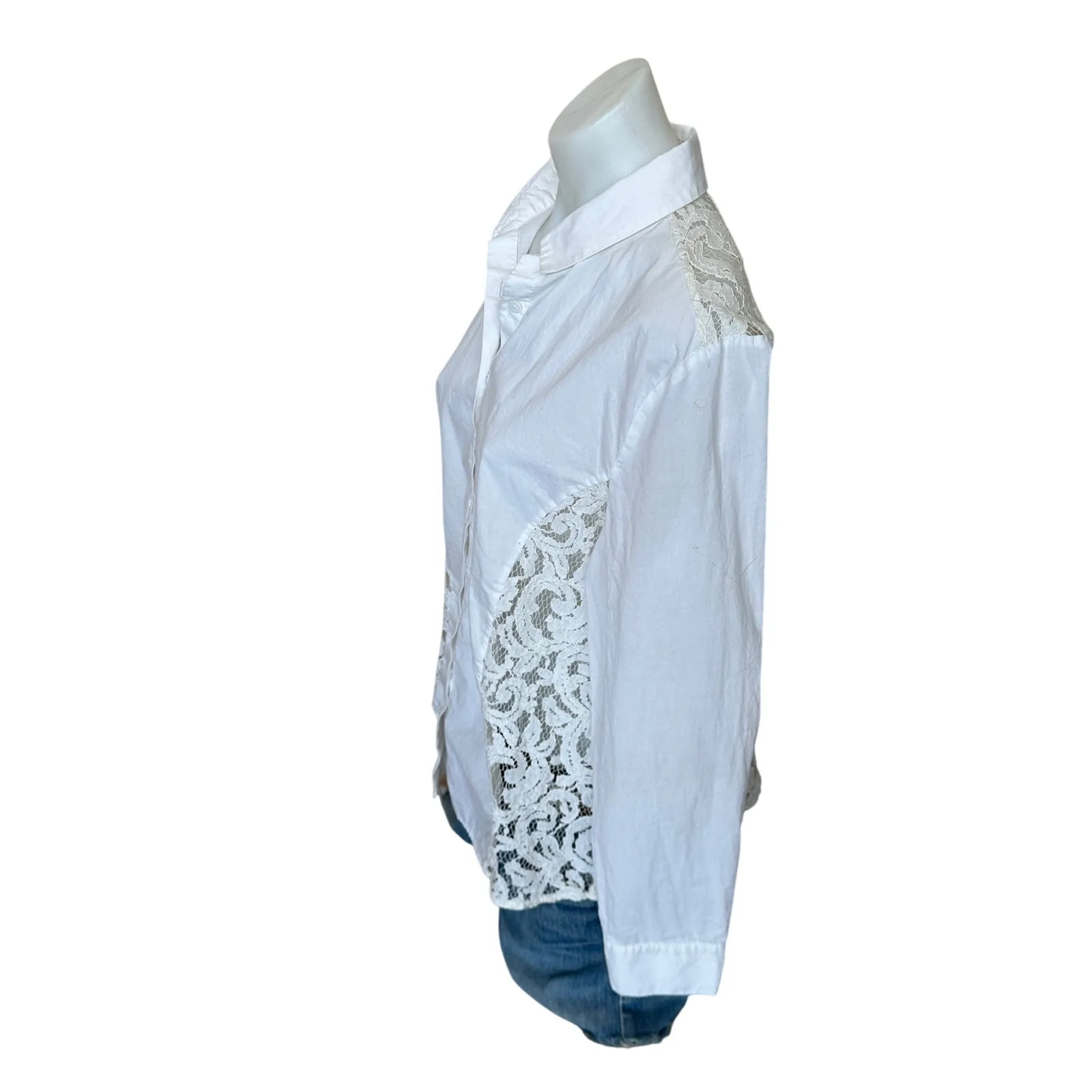 Sundance White Lace Button Down Shirt LARGE Capsule Wardrobe Romantic Cottage - Image 2