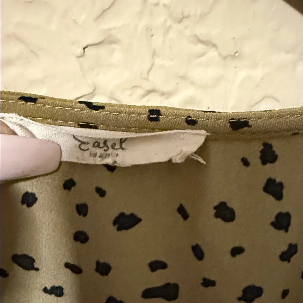 Easel Olive Long Sleeve Dress with Black Dots size large - Image 2