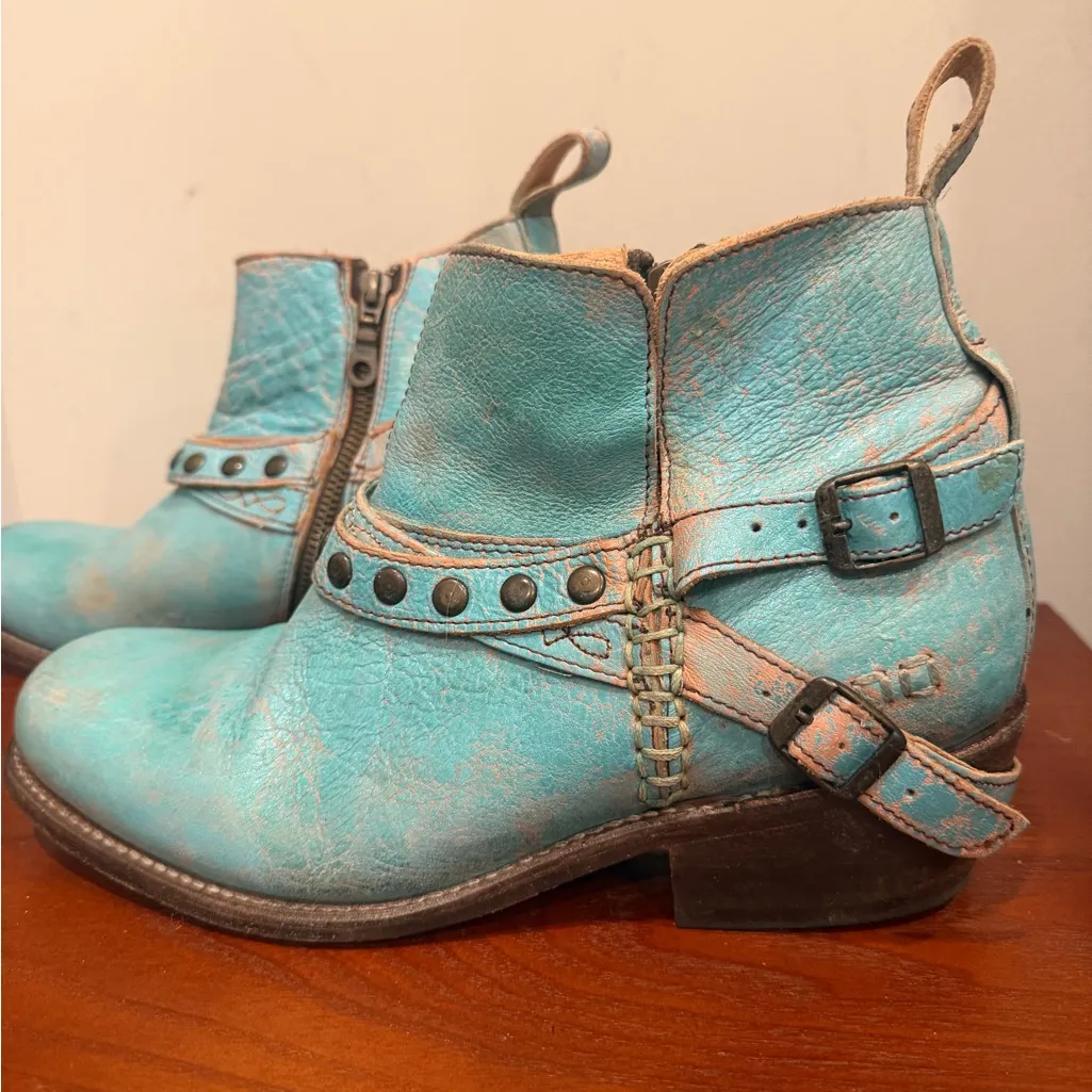 Bed Stu Cobbler Distressed Blue Moto Leather Booties Boots Size 9 - Image 14