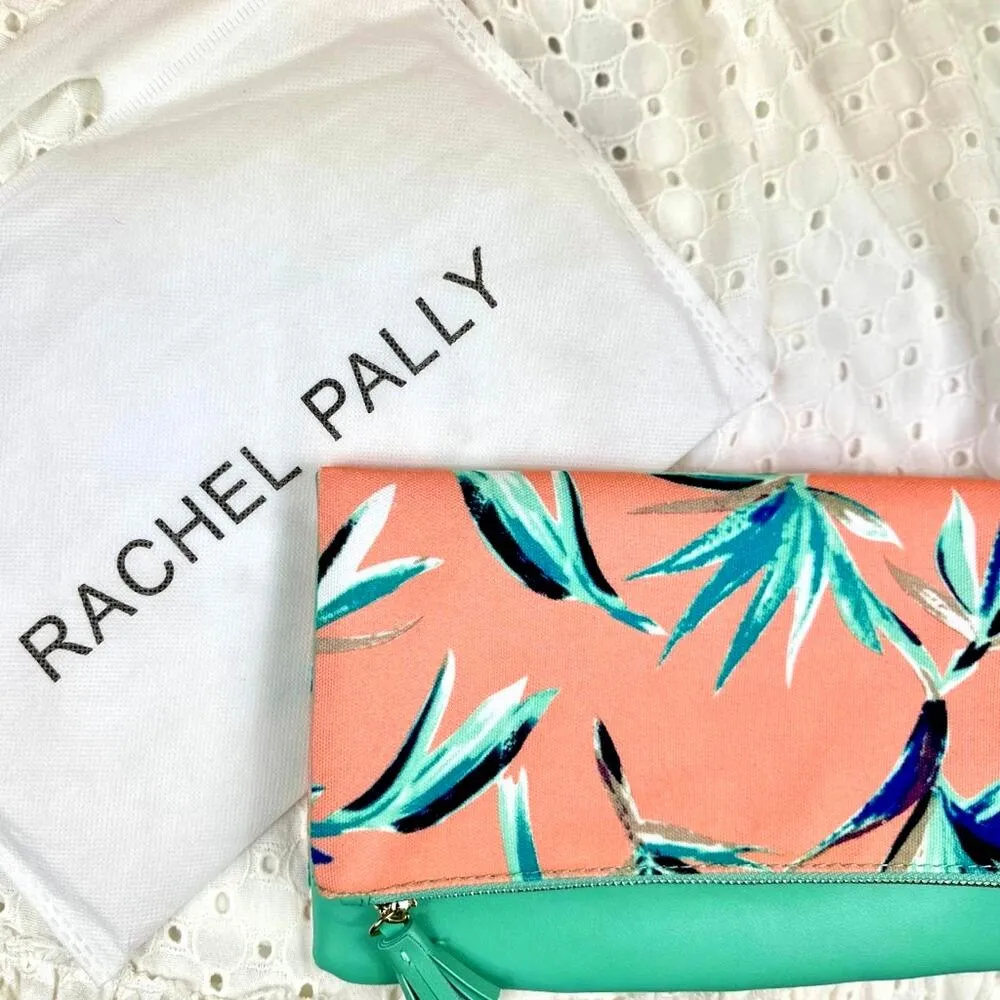 Rachel Pally Reversible Clutch Mint/Coral Tropical Floral Print Fold Over Bag - Image 2