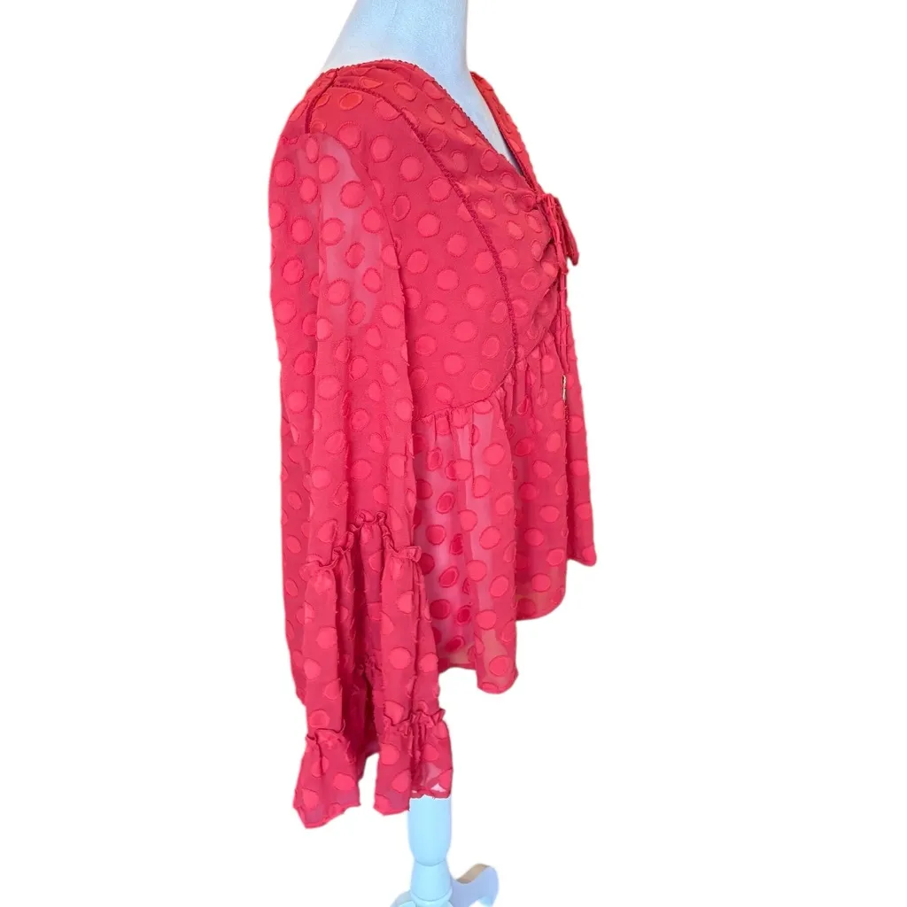 Soft Surroundings Besito Blouse Red Polka Dot Bell Sleeve Womens Medium NEW - Image 5