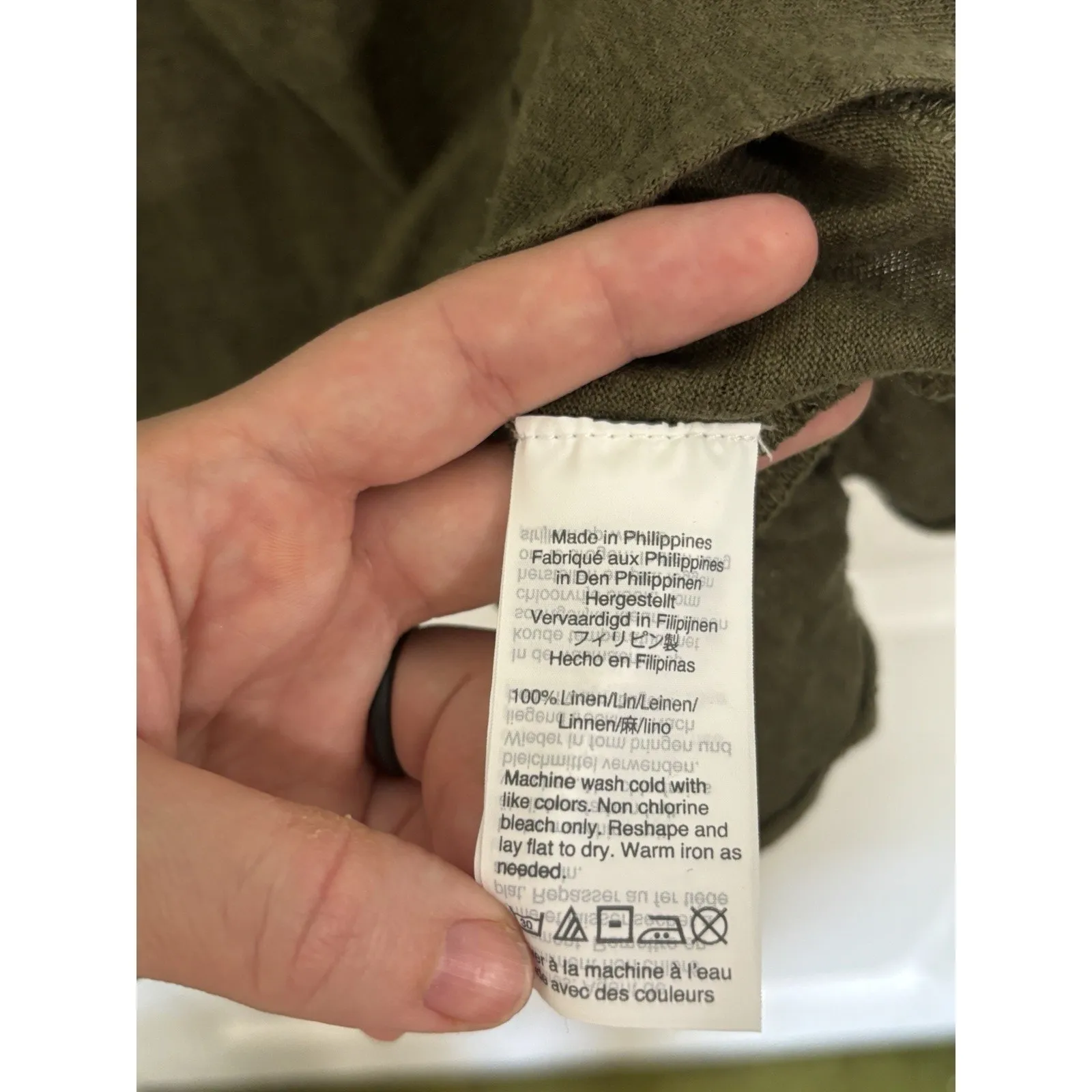 J Crew 100% Linen Olive Green Ruffle Short Sleeve Peplum Top Size XS Boho Beach - Image 4