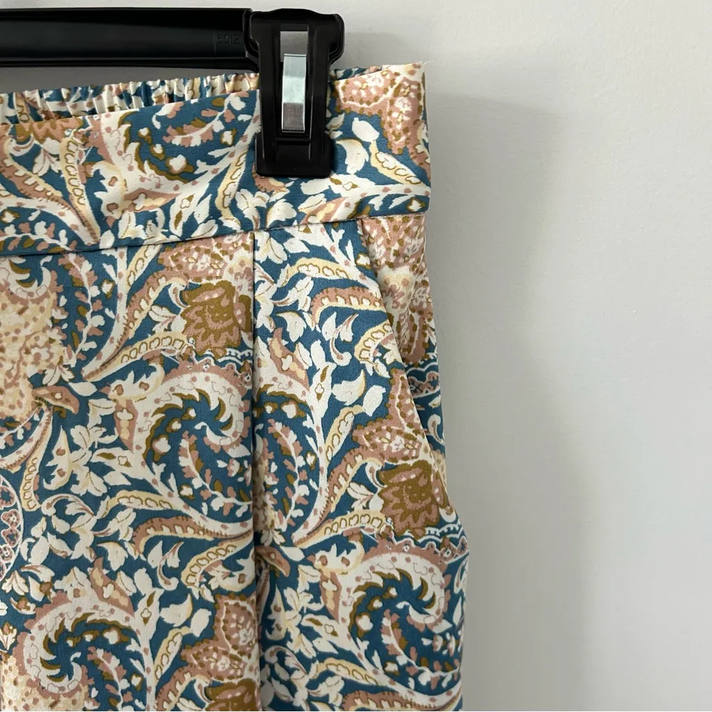 Anthropologie Drew Cream Gold Blue Wide Leg High Rise Trouser Satin Pants S - Image 3