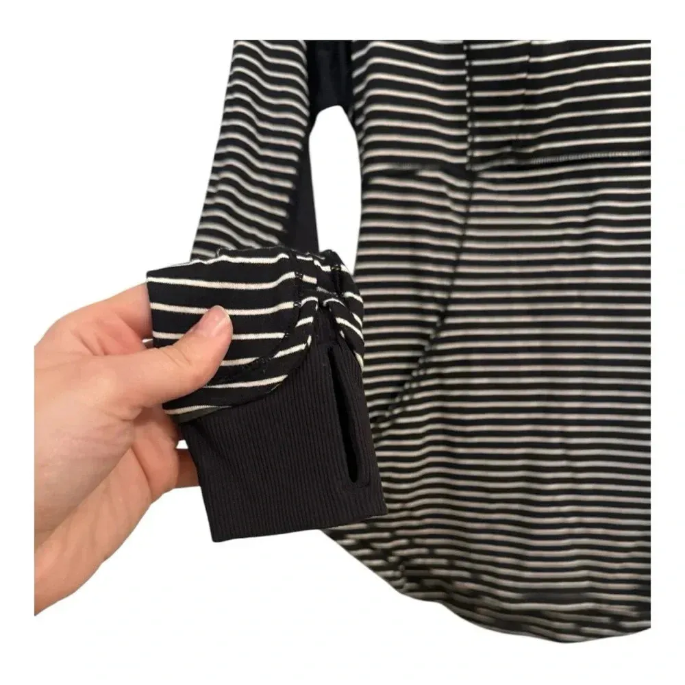 Lululemon Base Runner Half Zip Pullover Long Sleeve Top Black and White Stripes - Image 3