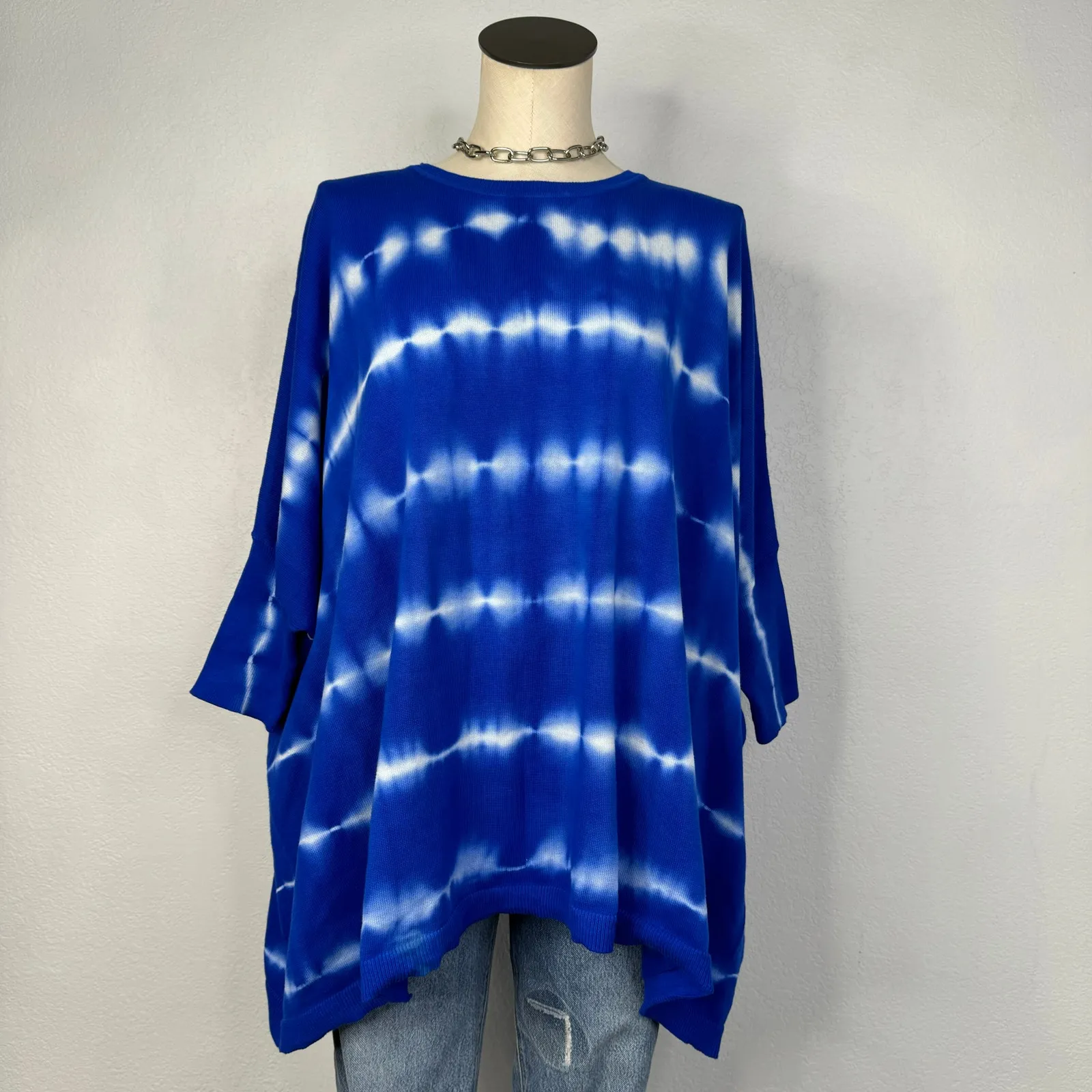 NWT Calvin Klein Blue Tie-Dye Dolman Poncho S/M - Image 5