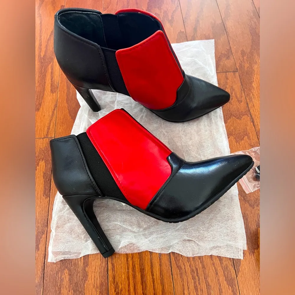 MISS EDDY Vintage Stylish Red and Black Women's Ankle Boots Size 7 - Image 3