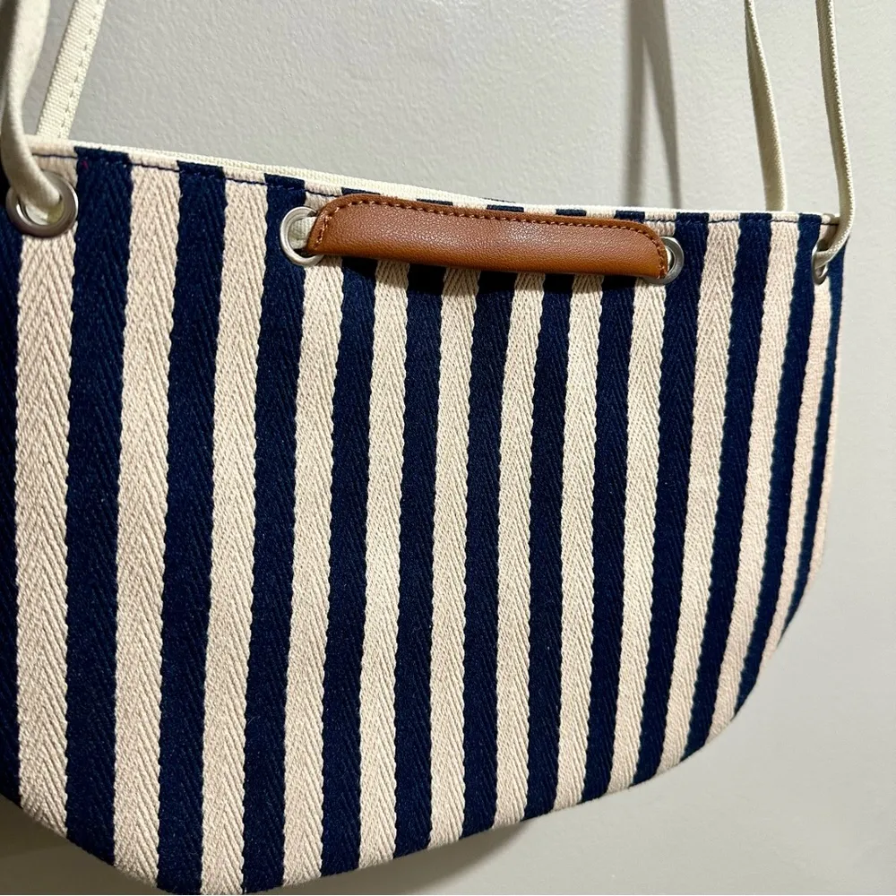 Striped Navy and White Shoulder Bag Blue - Image 2