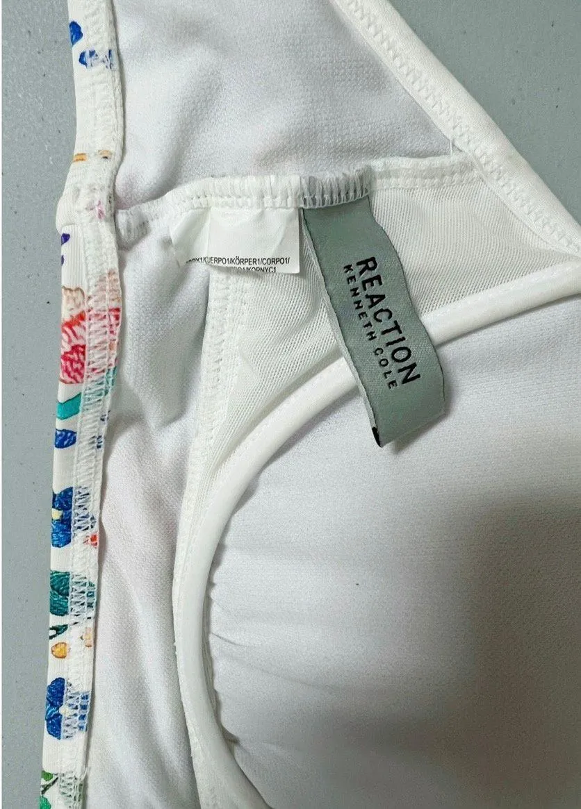 : Reaction White Blue Pink Floral Print Bandeau Bikini Swim Top Bathing Suit Designer Swimwear Size M 🌸 - Image 4