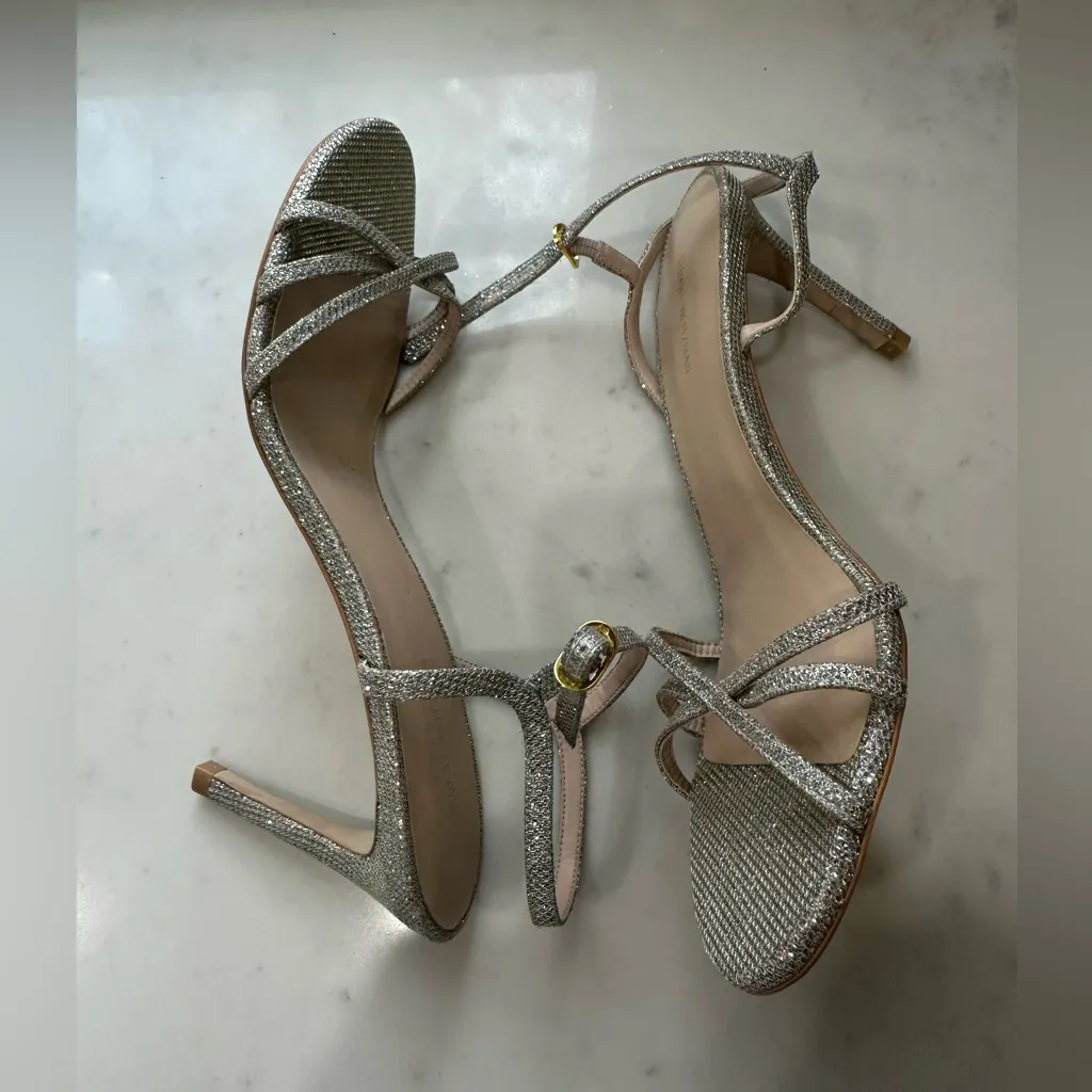 Stuart Weitzman Starla Metallic Sandals Silver Strappy Heels Size 11 NWT - Image 8