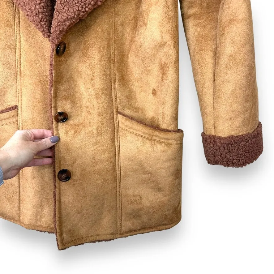 Free People NWT Diogo Toasted Almond Brown Sherpa Faux Suede Relaxed Fit Coat - Image 4