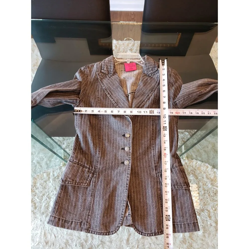 Carol's Denims Blazer Jacket Women Small Gray Striped Peak Lapel Single Breasted - Image 7