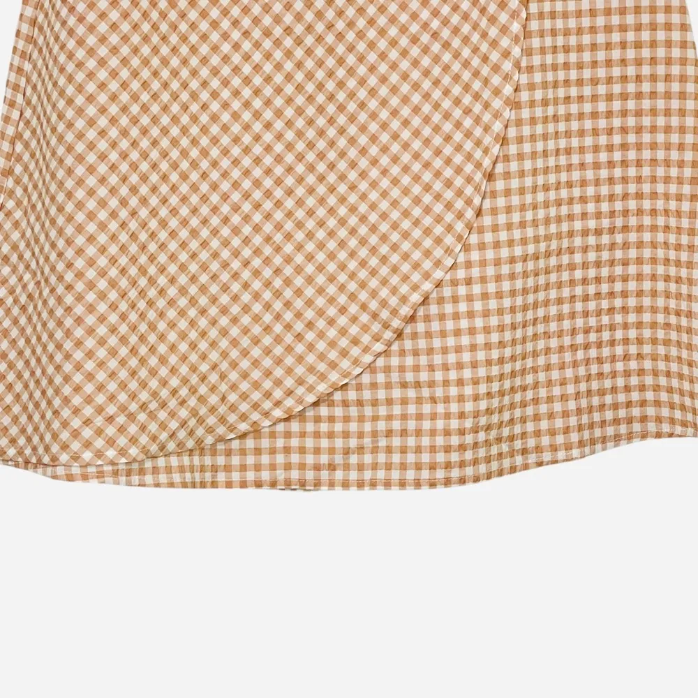 LOFT Gingham Seersucker Tan & White Checkered Skirt 12P - Image 4