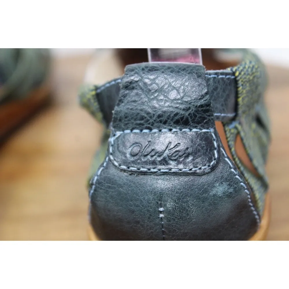Olukai Sandal Womens Size 9 W Leather Ulana Basket Weave Blue Green Slip On Shoe - Image 5