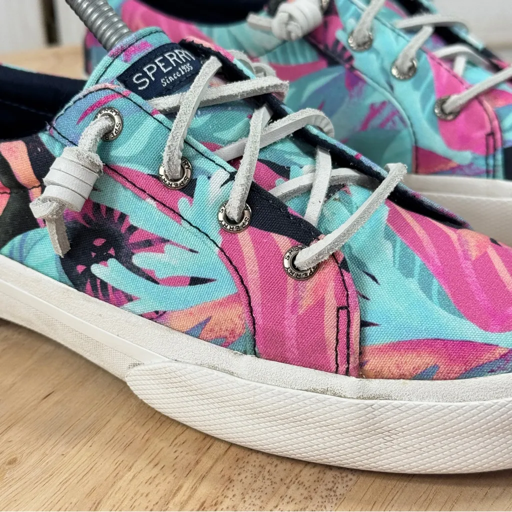 Sperry Pier Wave LTT Tropical‎ Print Lace Up Sneakers Teal Pink Womens 7 - Image 7