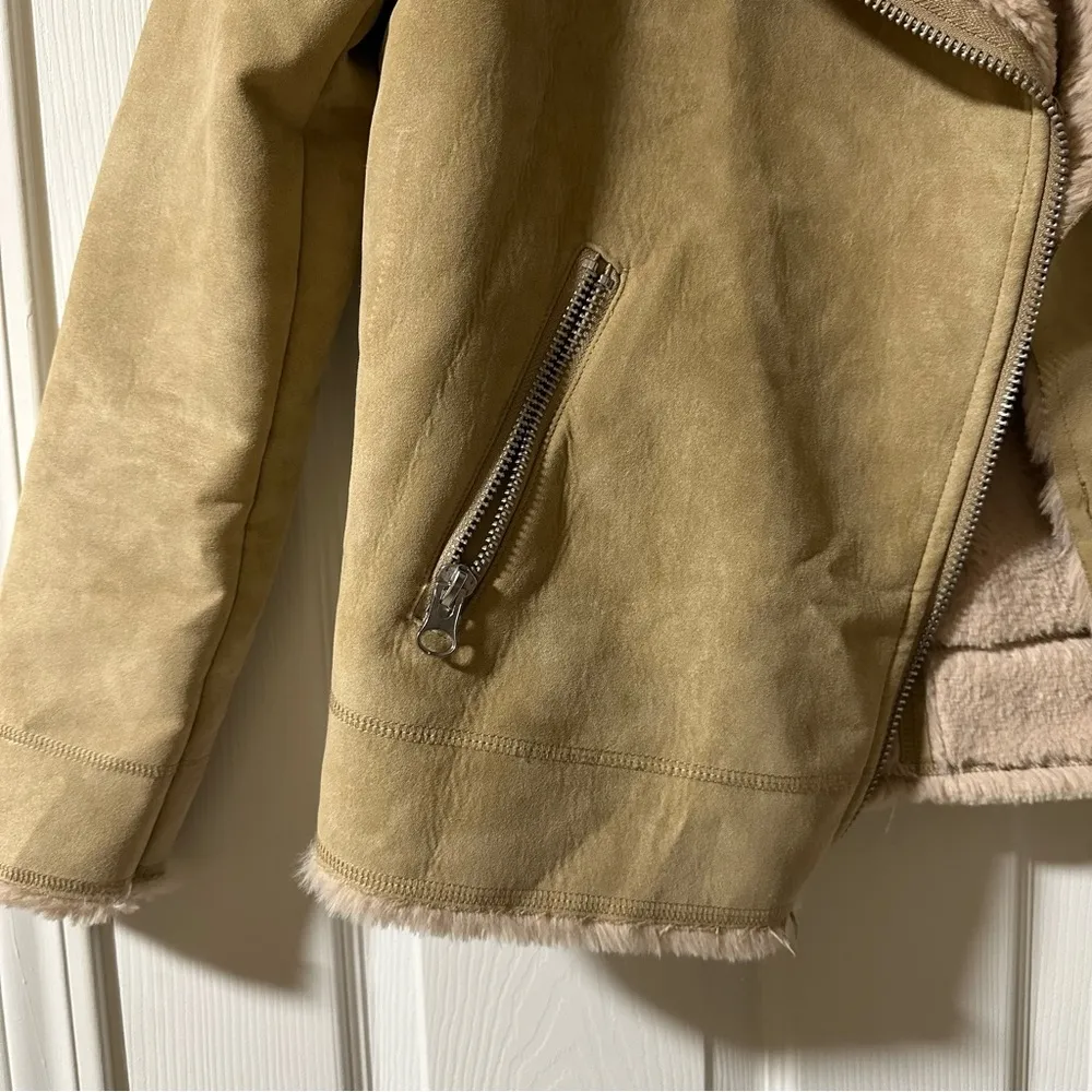 Tan Faux Fur and Faux Suede H&M Moto Jacket - Image 5