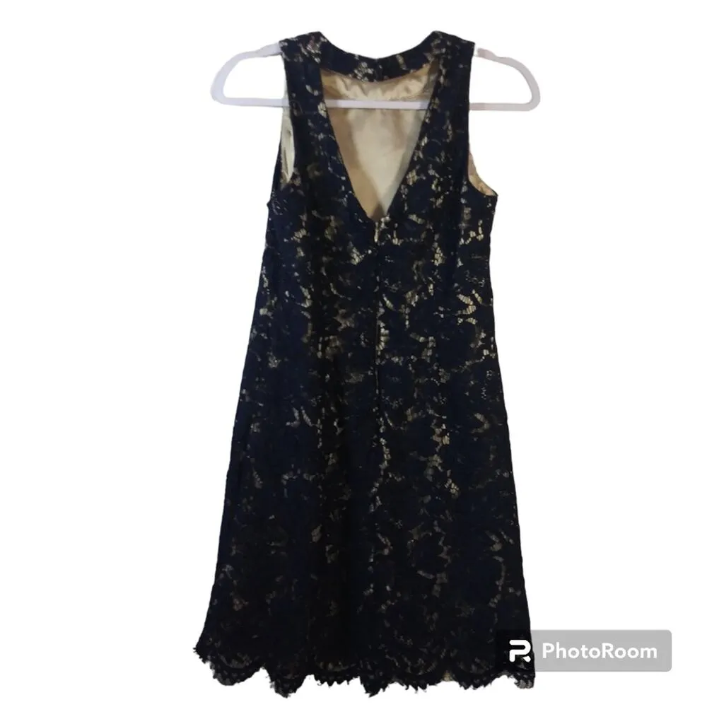 Vince Camuto Blue Floral Lace A-Line Dress Wedding Guest Size 6 - Image 2