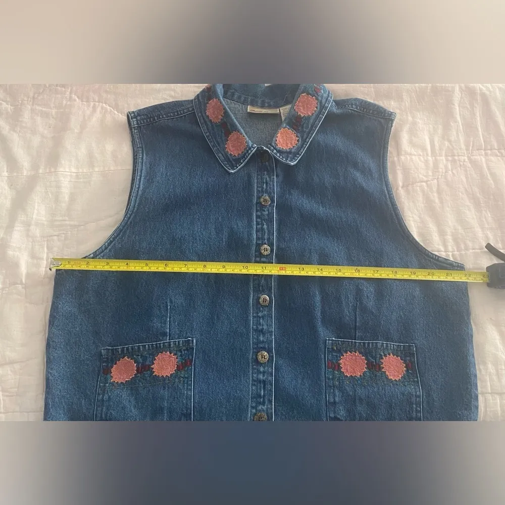 Austin Harris Cotton Blue Denim Vest Sz XL Women Floral Embroidery VTG 80 90s - Image 7