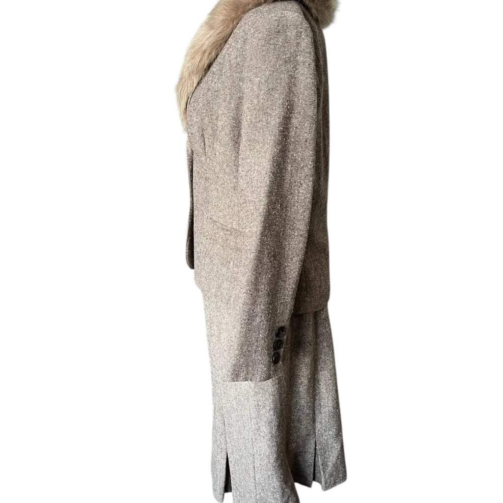 Vintage Norton McNaughton Petites Wool Tweed Skirt Suit w/ Removable Fur Collar - Image 9