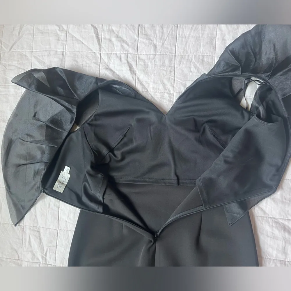 Eliza J Black Organza Ruffle Sleeve Dress Formal Wedding Event Cocktail Sexy- 6 - Image 3