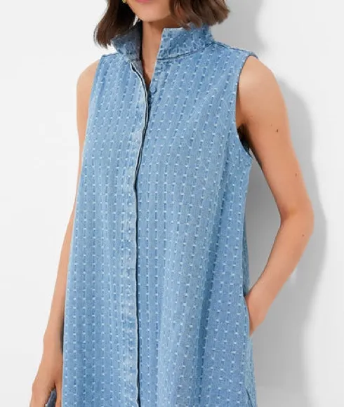 Tuckernuck Light Wash Denim Dot Sleeveless Charlie Dress - Image 1