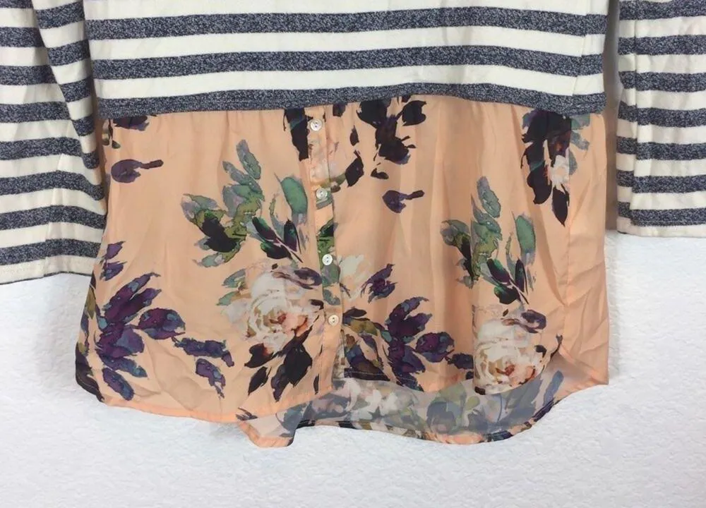 Anthropologie Postmark Striped Layered Floral Knit Chiffon Boho Top XS - Image 5