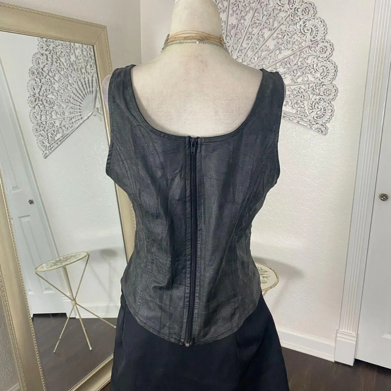 Frederick's Of Hollywood Rare Vintage Grunge Gothic Gray Black Corset Top L - Image 5
