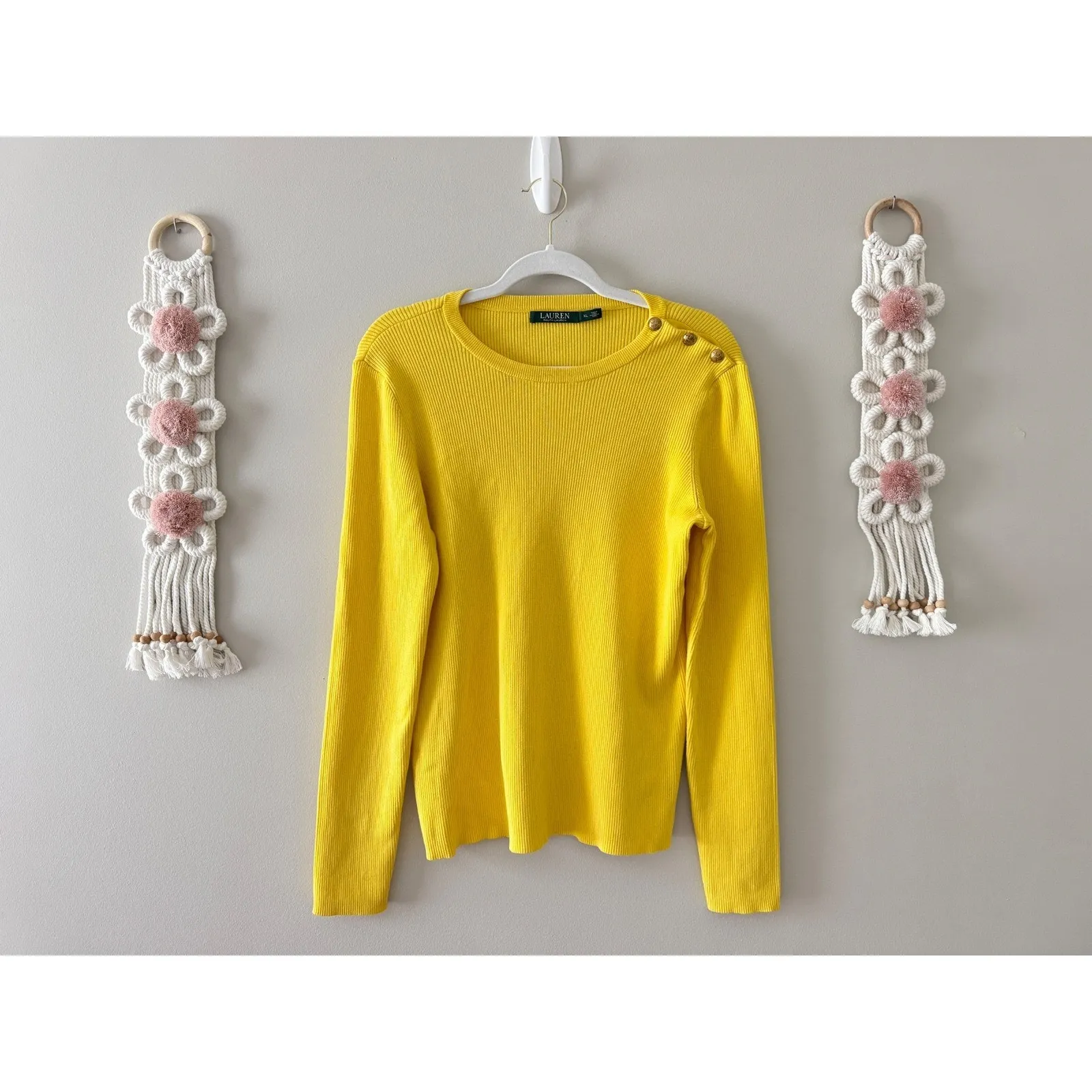 Lauren Ralph Lauren Ribbed Sweater Size XL Crewneck Long Sleeves Gold Buttons - Image 2