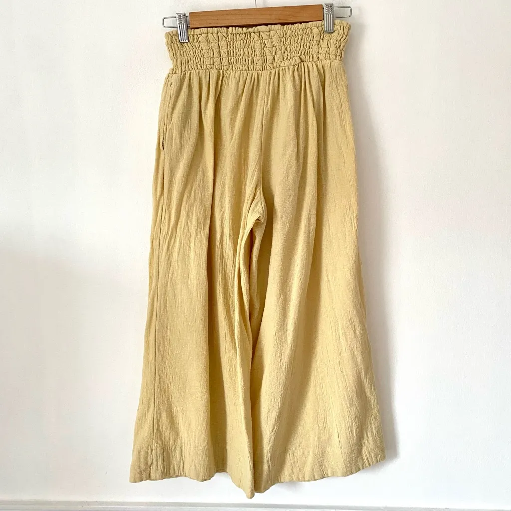 Free People At Ease Two Piece Set Light Yellow Gauzy Crop Top Wide Leg Pants - Image 11