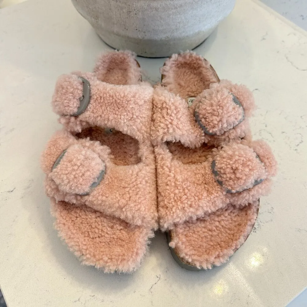 BIRKENSTOCK Arizona Big Buckle Genuine Shearling Slide Sandal in Crystal Rose - Image 4