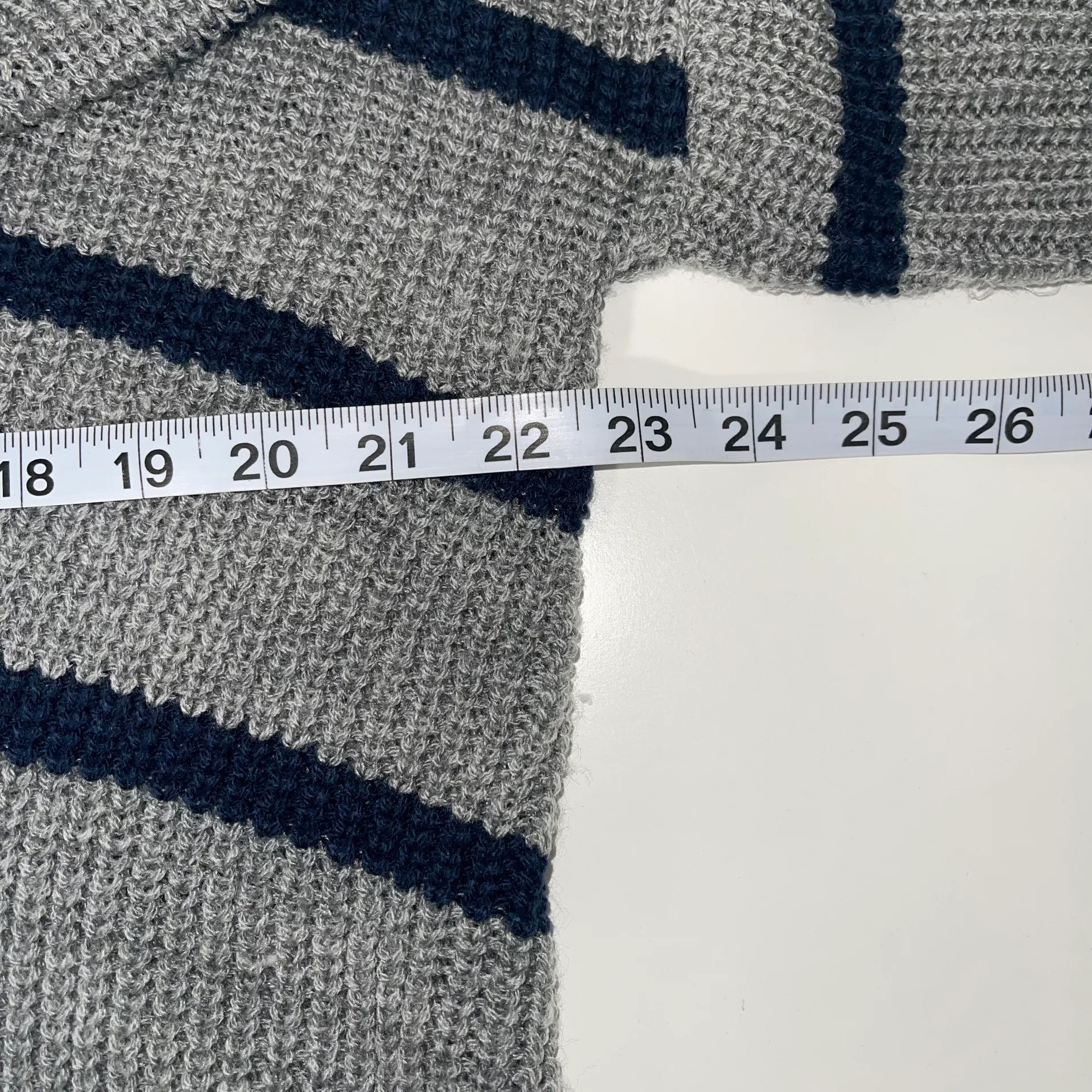 Maurices Light Gray & Navy Blue Striped V-neck Pullover Knit Sweater - Image 7