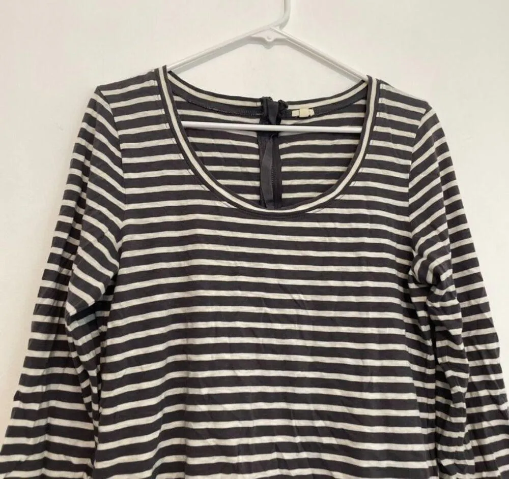 J. CREW Painter Zip Tee Gray Cream Ivory Horizontal Striped 3/4 Sleeve Cotton L - Image 4