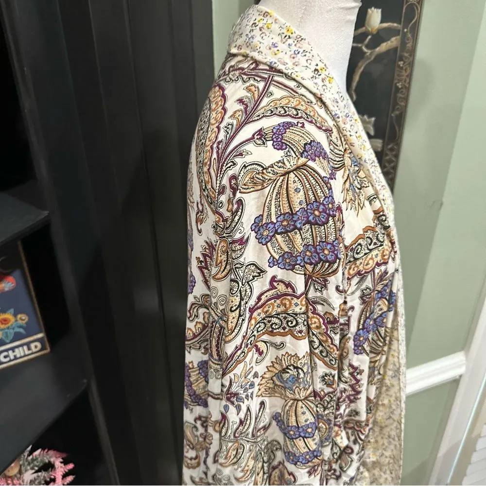 GiGio USA Boho Floral Paisley Kimono Duster Robe | Size Large Blue - Image 5