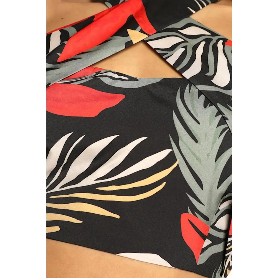 Lulus Tropical Vibes Black Tropical Print Backless Halter Crop Top NWT XS - Image 4