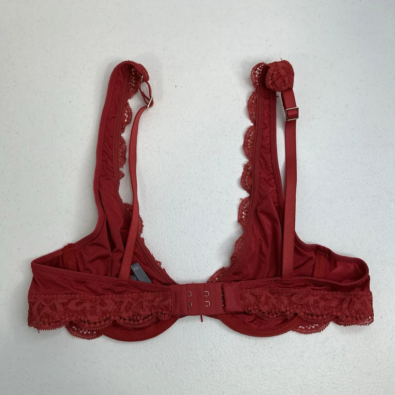 Aerie Happy Size 32A Bra Very Sexy Lined Demi Push Up Underwire Red Lace Plunge - Image 4