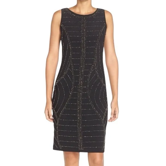 Chetta B Black Bronze Beaded Knee Length Cocktail Dress Women’s US 10 - Image 2