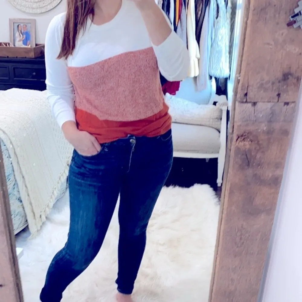 Kim Rogers orange striped knit sweater size small - Image 2