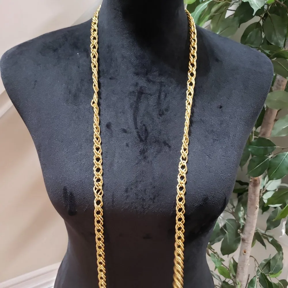 Gold Tone Tie a Knot Pink Chunki Gem Stone Lariat Style Long Chain Necklace - Image 8
