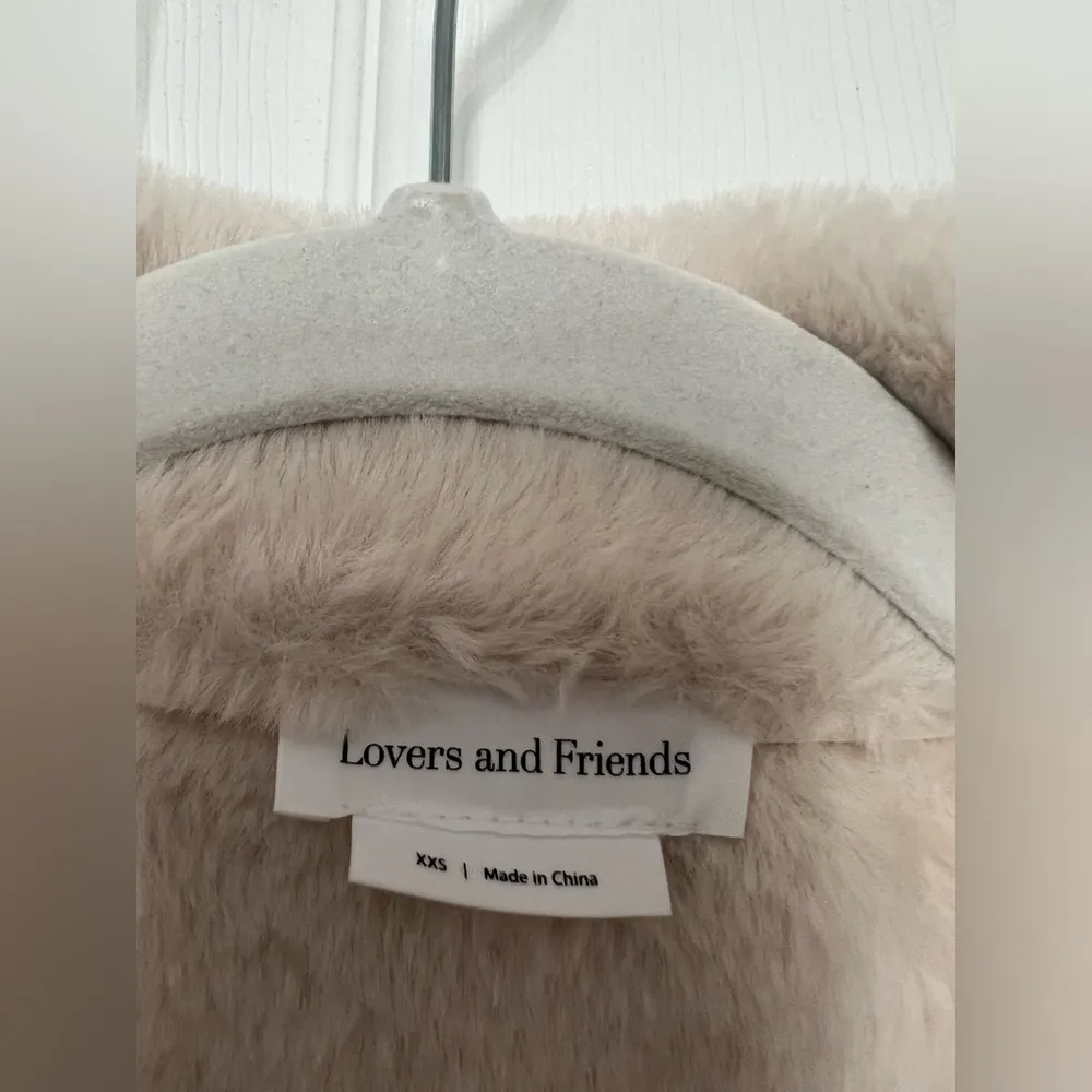 Lovers and Friends Elise Faux Shearling Coat in Nude - Image 8