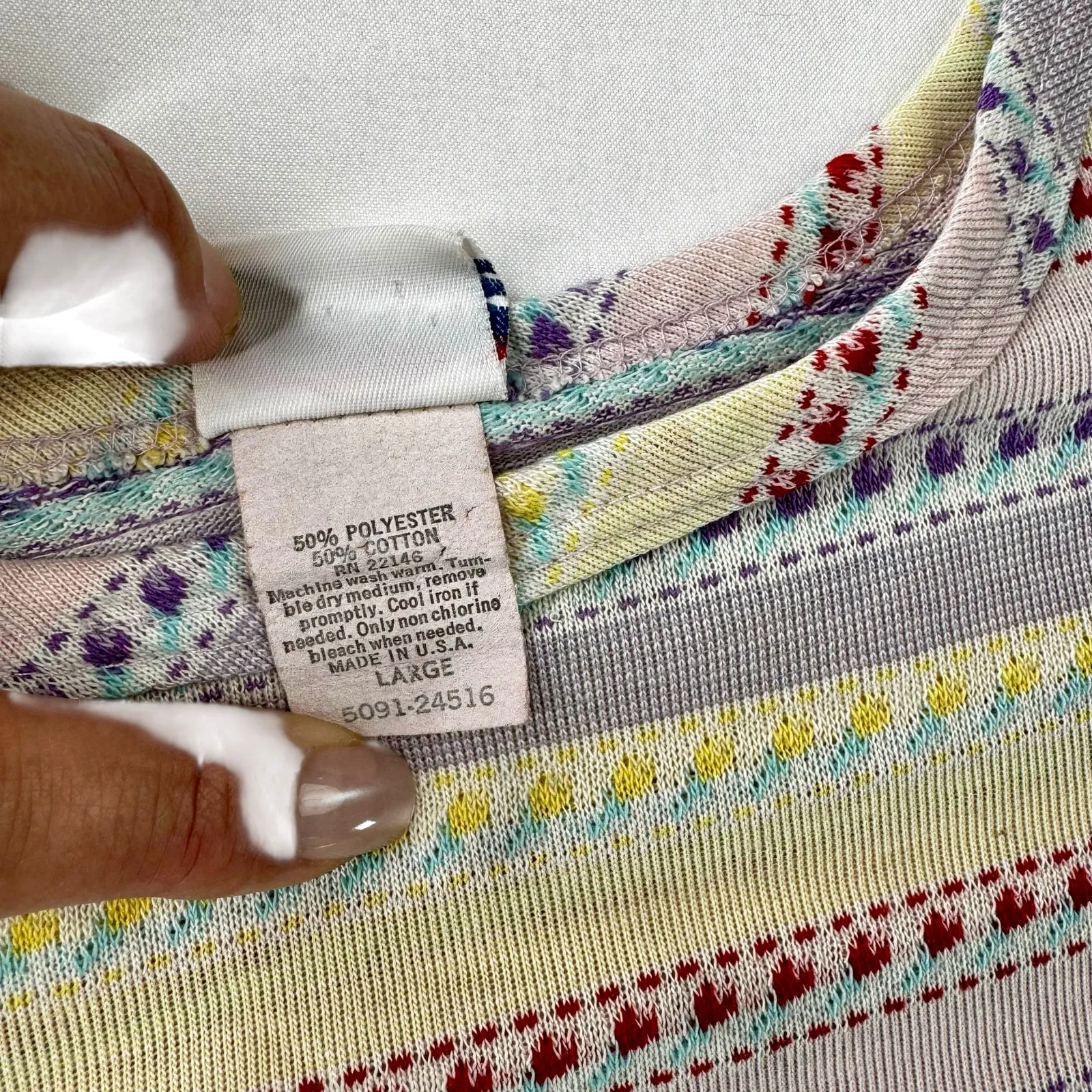 Vtg Pastel Knit Tank Top 80s Cottagecore Coquette Soft Aesthetic Wmns Lg Boxy Purple - Image 3