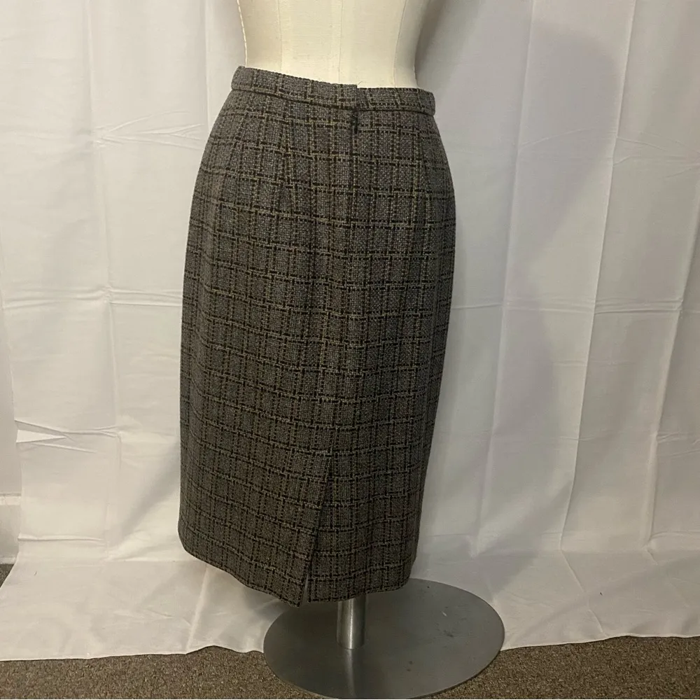 Pendleton Grey Wool Plaid Tan Black Grid Knee Length Midi Skirt size 12 - Image 4