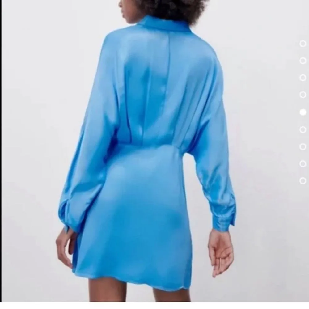 NEW ZARA sky blue Satin Button Up Mini Dress with Gem Detailing - Image 3