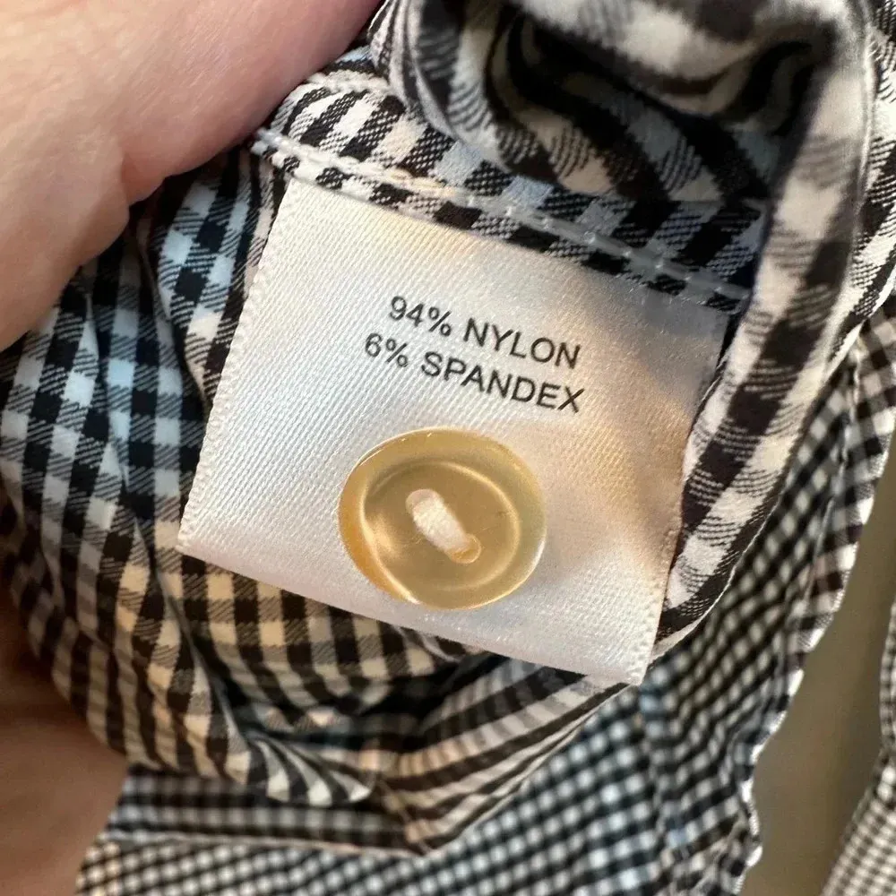 Peter Millar  Black White Checkered Button Down Ruffle Collar Sleeve Blouse XS - Image 8