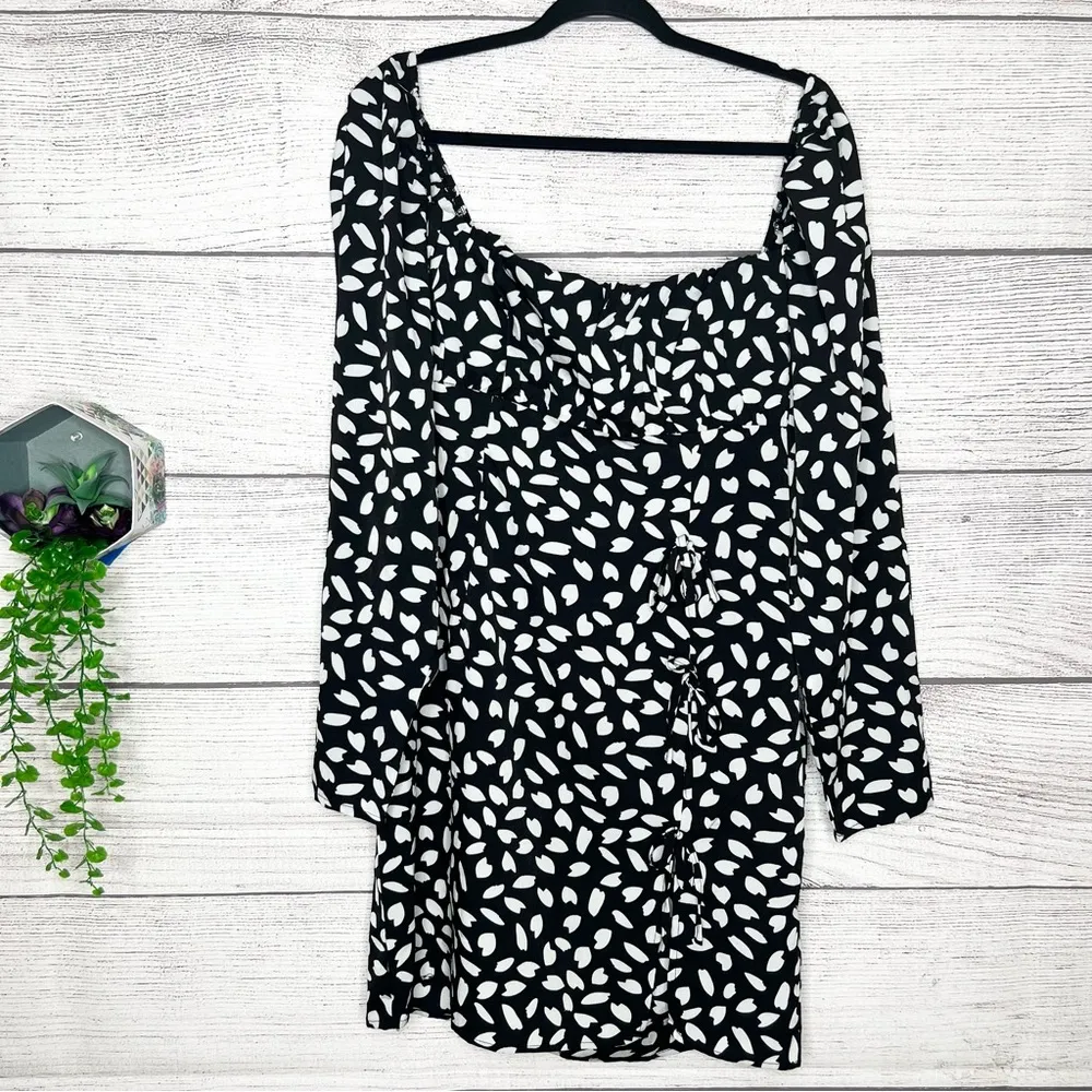 NWT Black & White Seed Print Bow Detail Side Split Bodycon Dress Size 16 - Image 5